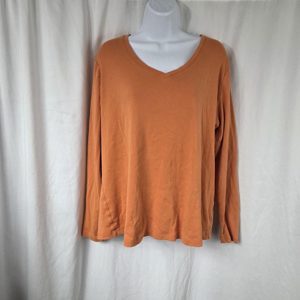 St. John's Bay Shirt Womens Orange V Neck Long Sleeve Essential Tee Top